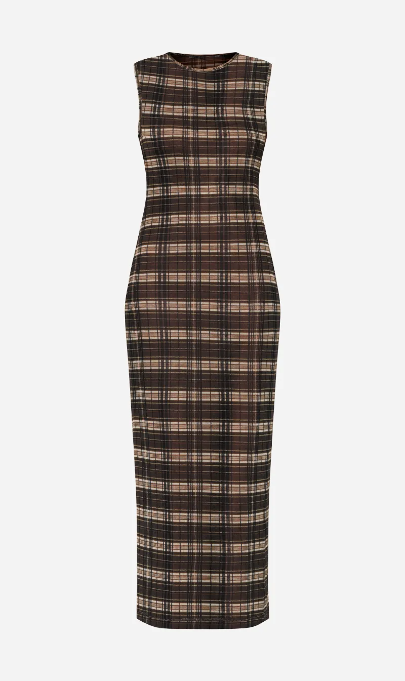 Wynn Hamlyn | Silk Mesh Maxi Dress - Brown Check sold by Sister & Co