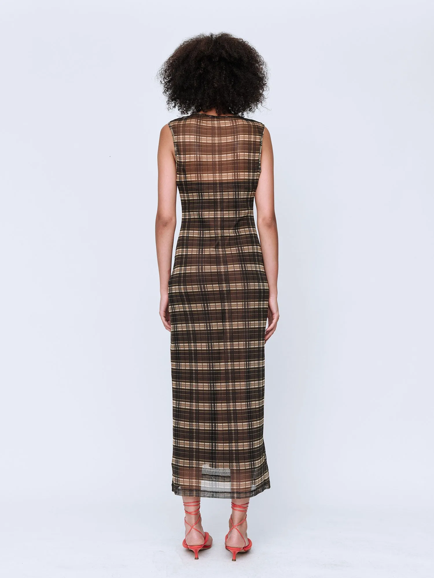 Wynn Hamlyn | Silk Mesh Maxi Dress - Brown Check sold by Sister & Co product image thumbnail 5