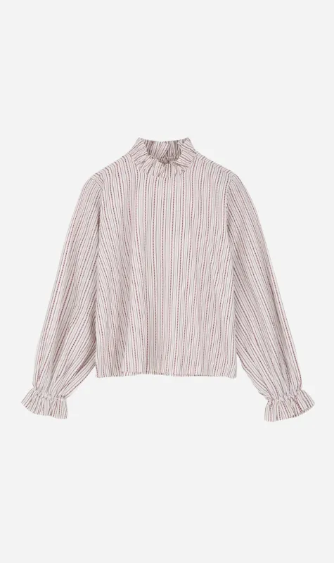 Skall Studio | Cornflower Blouse - Raspberry/Cream stripe sold by Sisters & Co