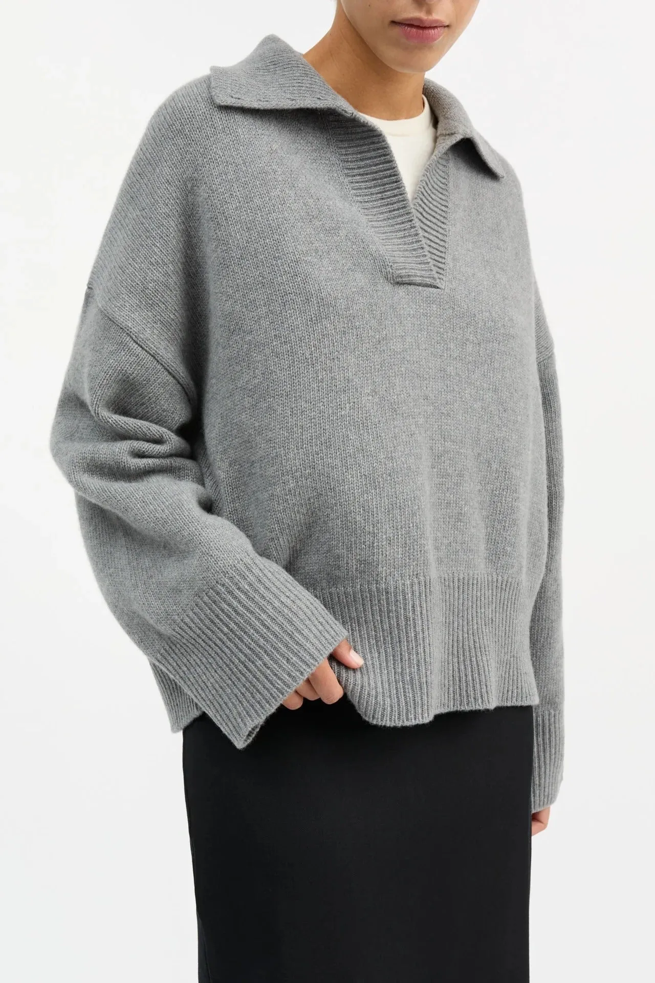 Skall Studio | Dean V-Neck Jumper - Grey Melange sold by Sisters & Co product image thumbnail 2