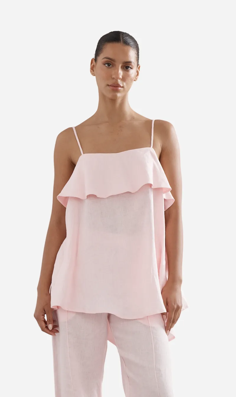 Caitlin Crisp | Rio Top - Pink Linen sold by Sisters & Co