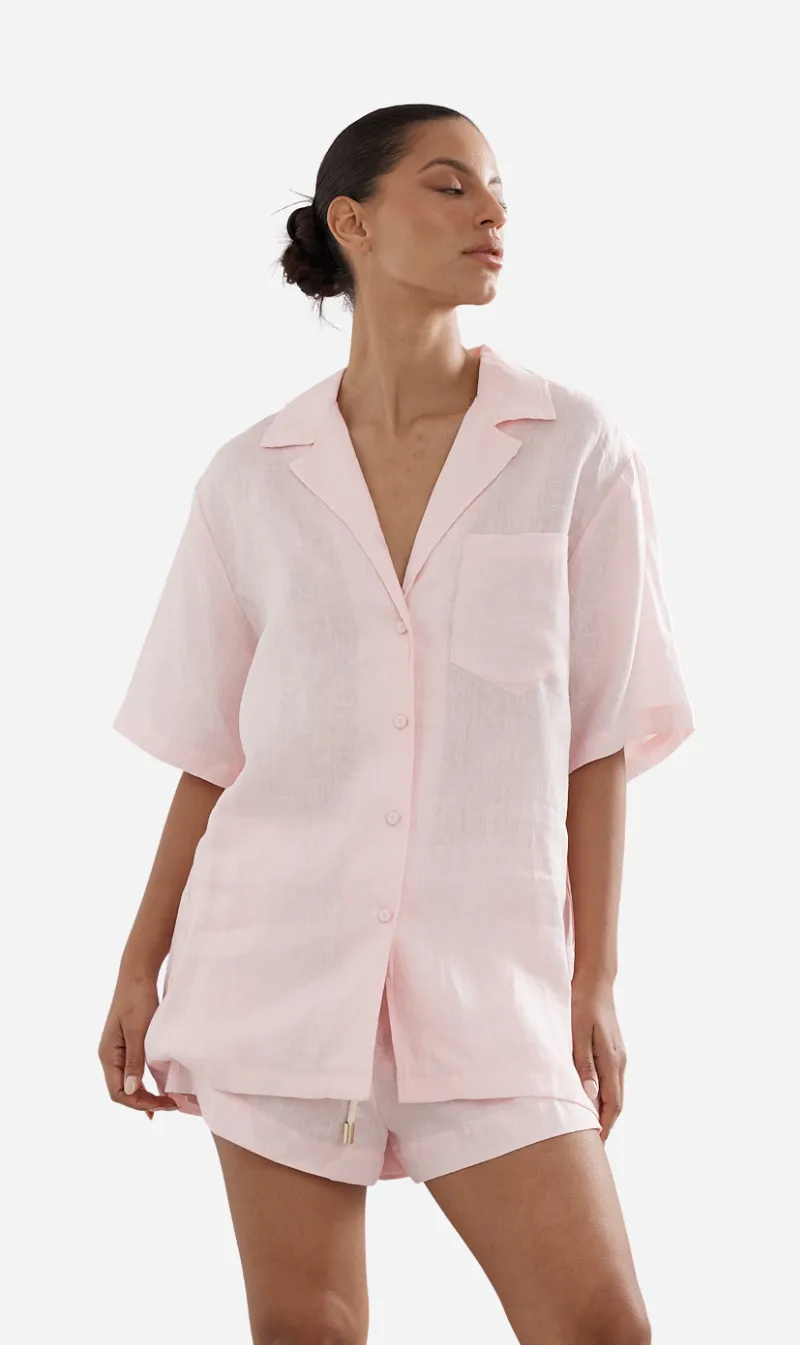Caitlin Crisp | Ibiza Shirt - Pink Linen sold by Sisters & Co