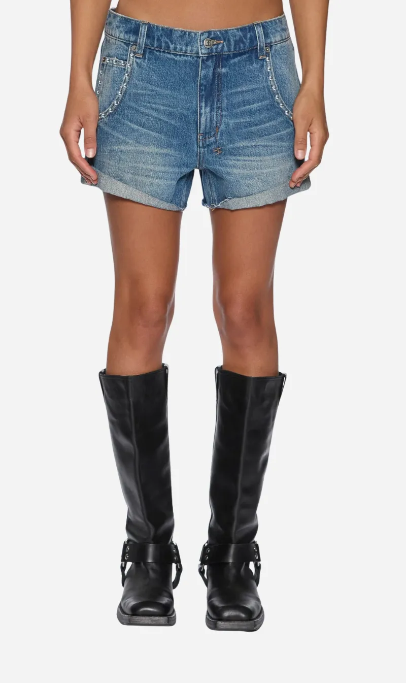 Ksubi | Baggy Short - Texas Blue Studded sold by Sisters & Co