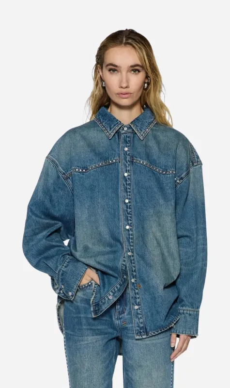 Ksubi | Oversized Ls Shirt - Texas Blue Studded sold by Sisters & Co