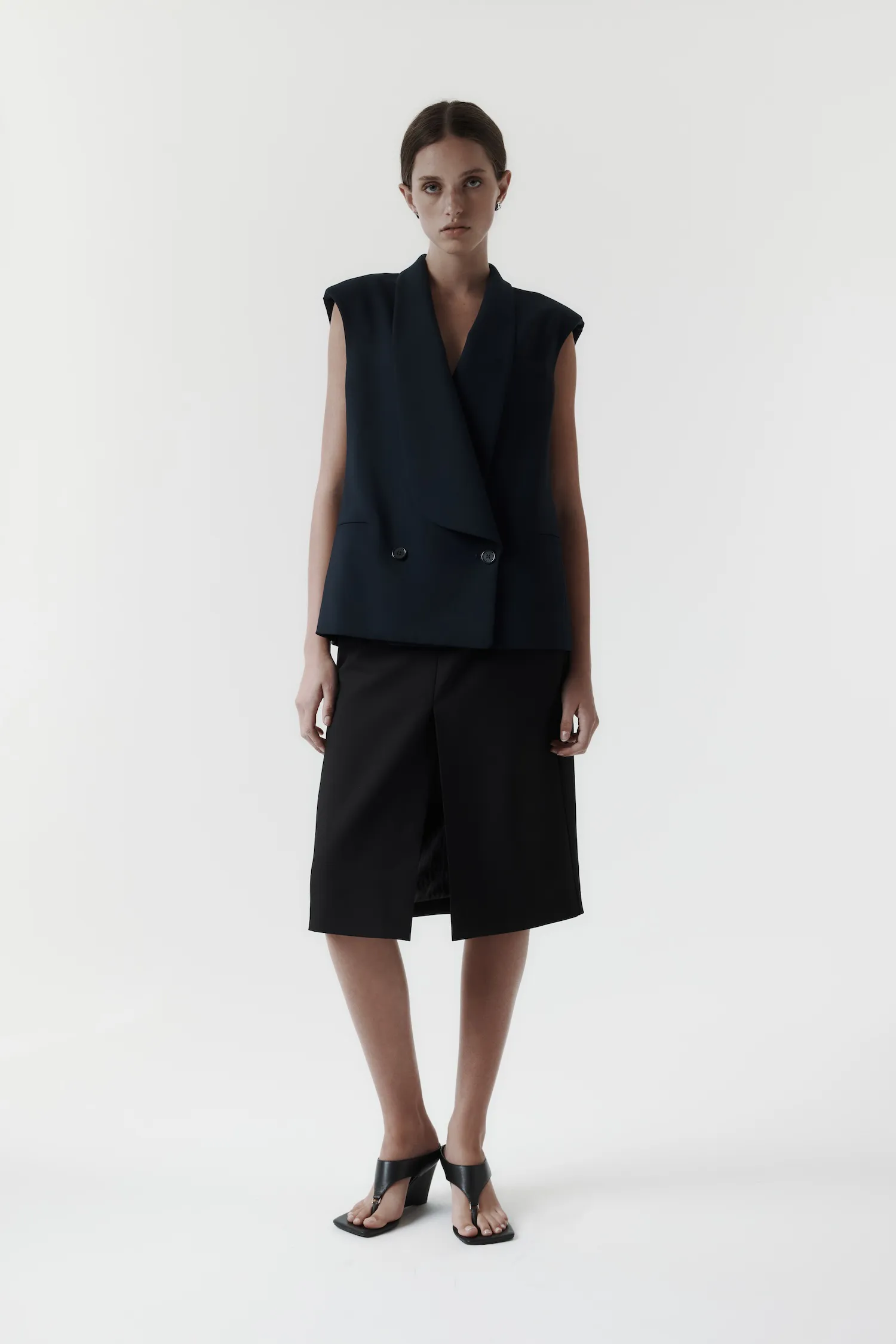 Rebe | Long Lapel Vest - Navy sold by Sisters & Co product image thumbnail 2