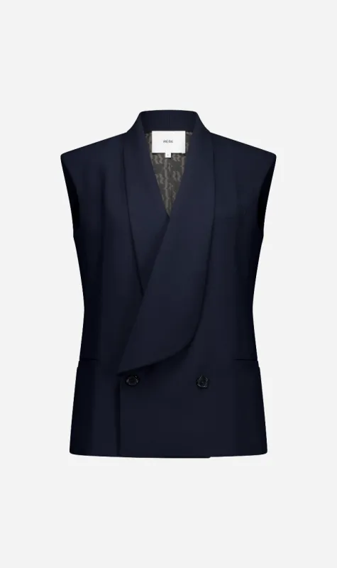 Rebe | Long Lapel Vest - Navy sold by Sisters & Co