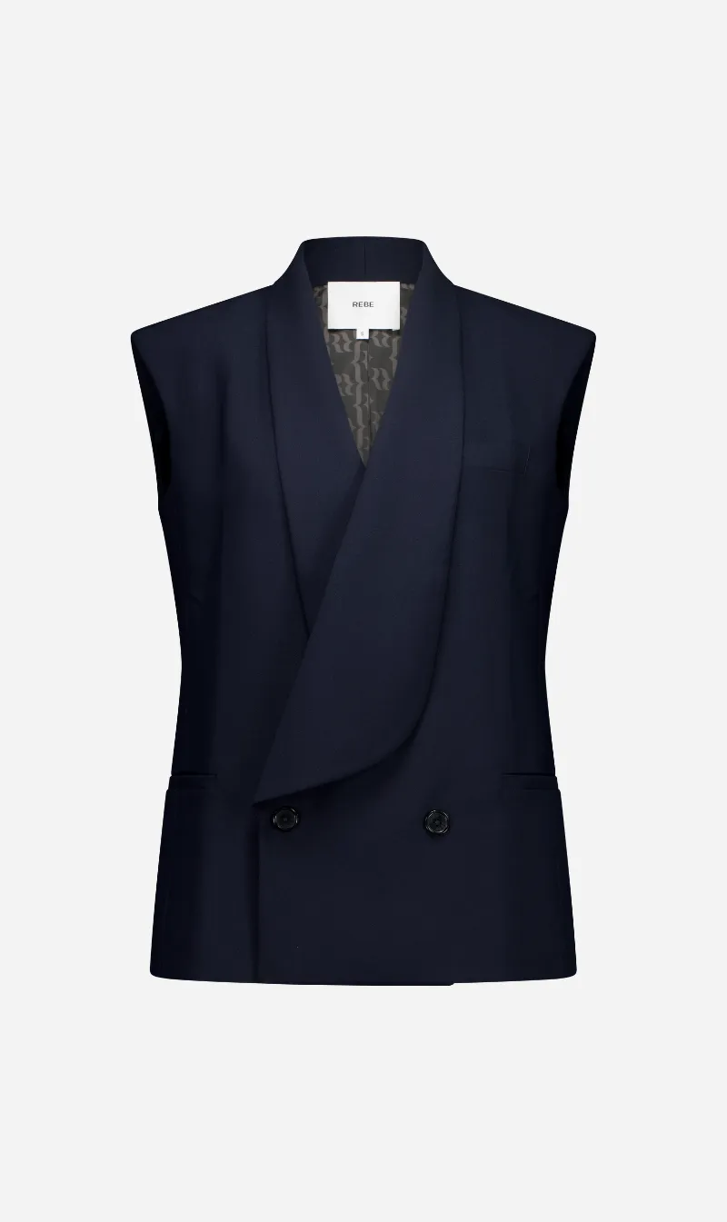 Rebe | Long Lapel Vest - Navy sold by Sisters & Co