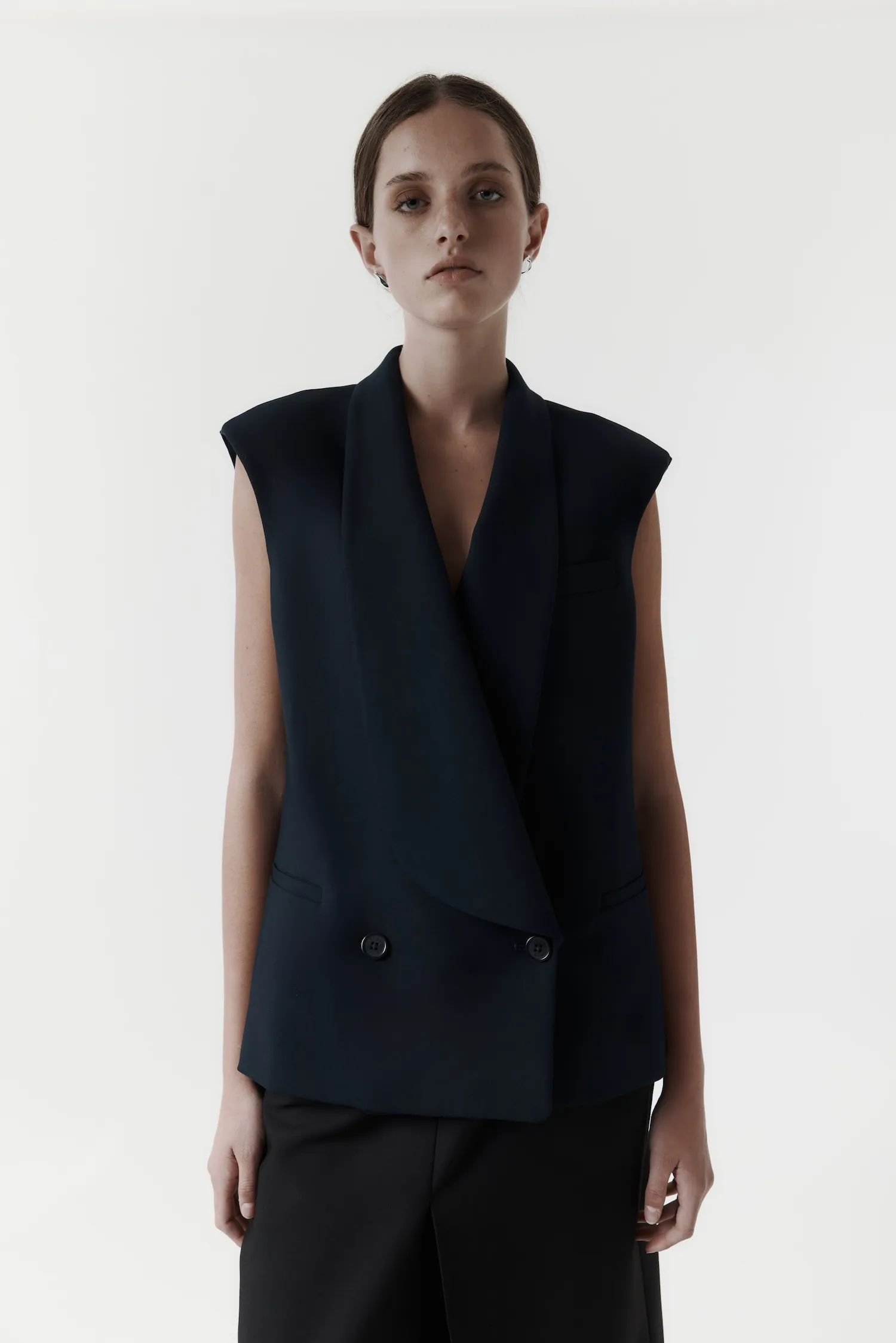 Rebe | Long Lapel Vest - Navy sold by Sisters & Co product image thumbnail 4