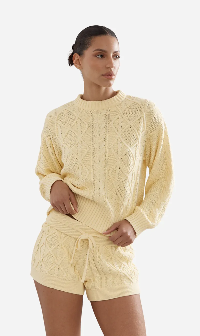 Caitlin Crisp | Cotton Cable Knit Jumper - Yellow sold by Sisters & Co