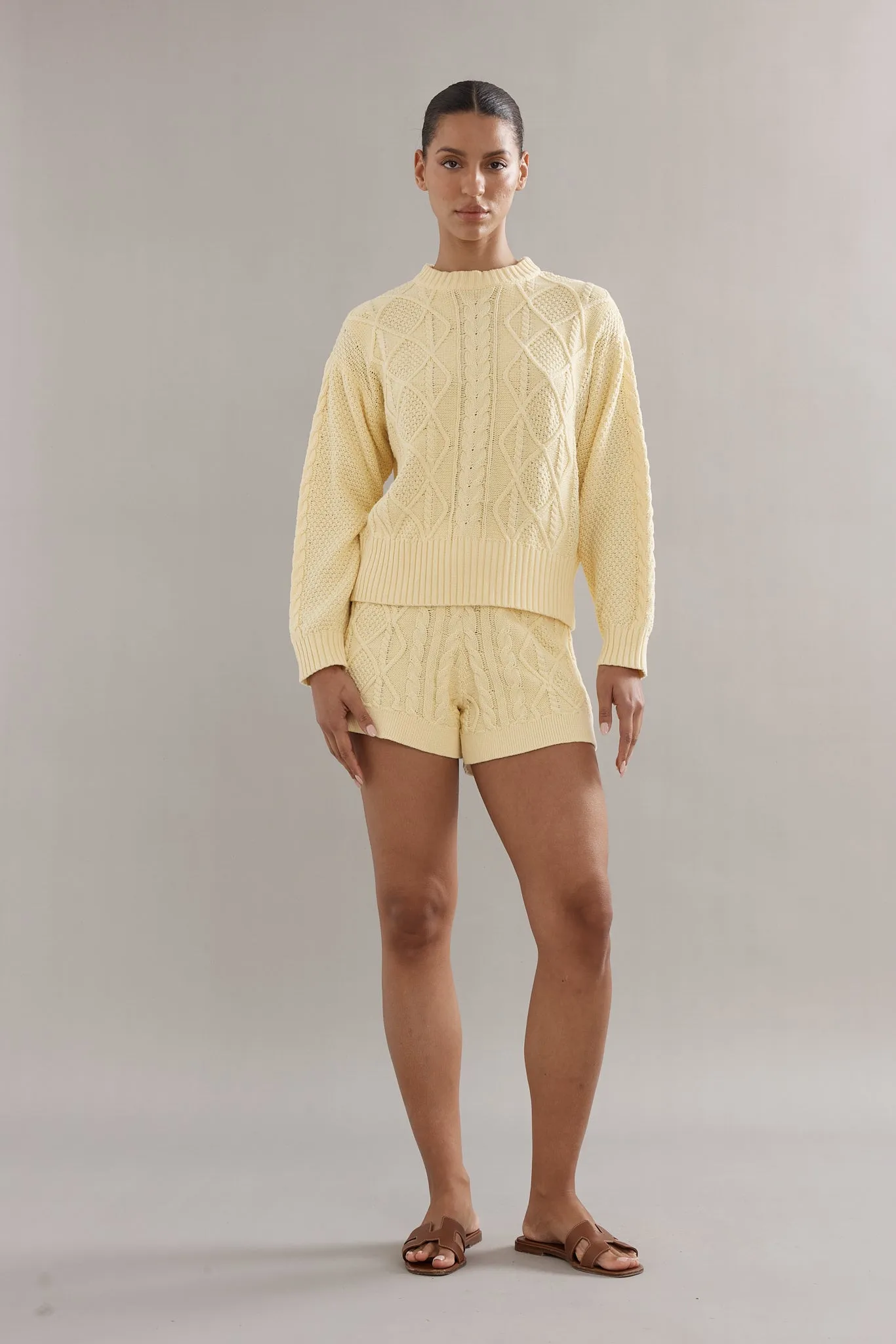 Caitlin Crisp | Cotton Cable Knit Jumper - Yellow sold by Sisters & Co product image thumbnail 2