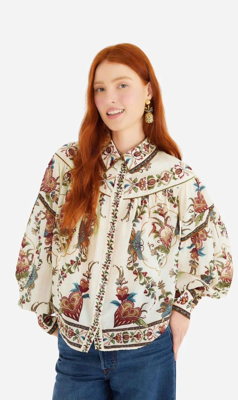 Farm Rio | Cream Blouse - Majestic Hearts sold by Sister & Co