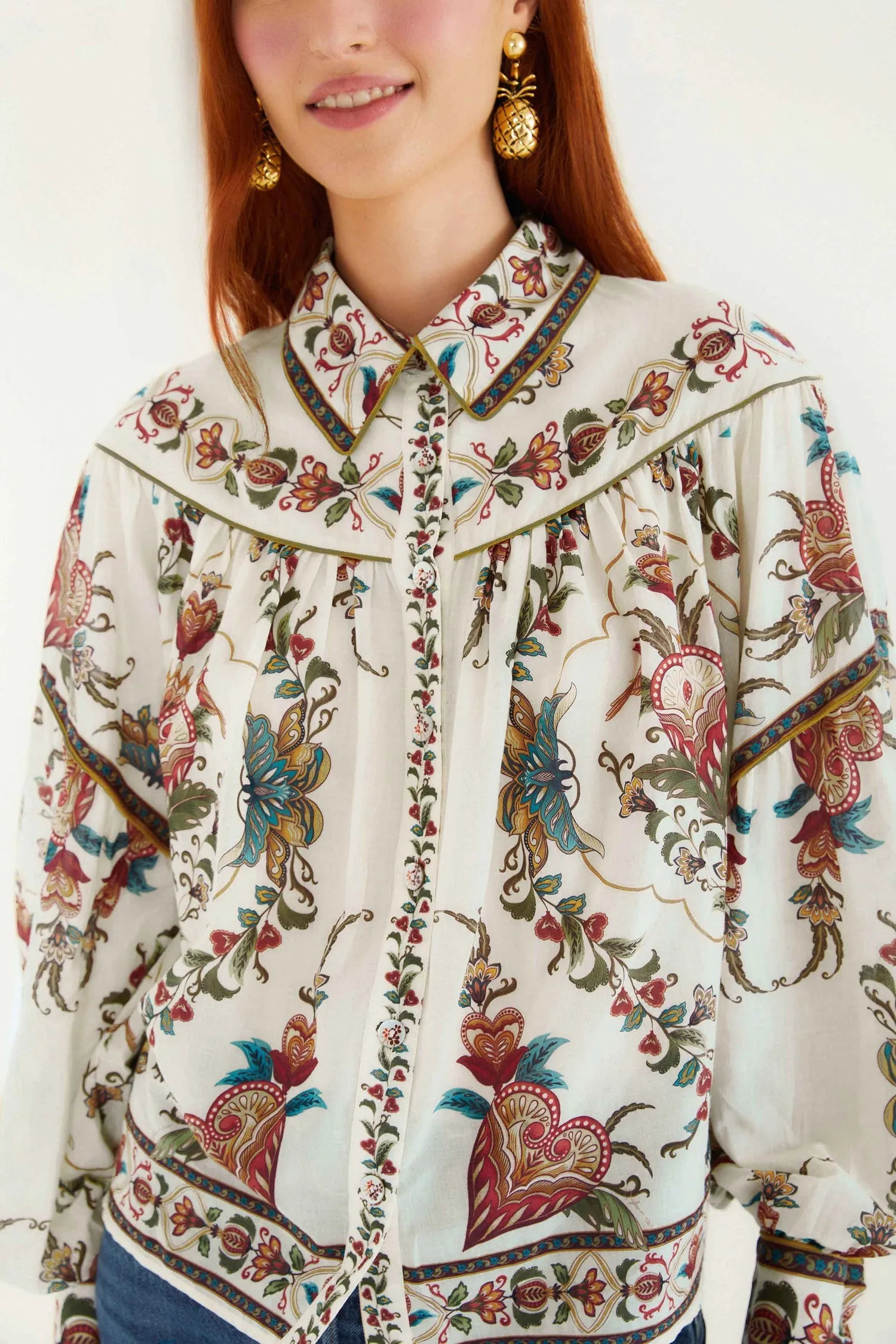 Farm Rio | Cream Blouse - Majestic Hearts sold by Sister & Co product image thumbnail 2