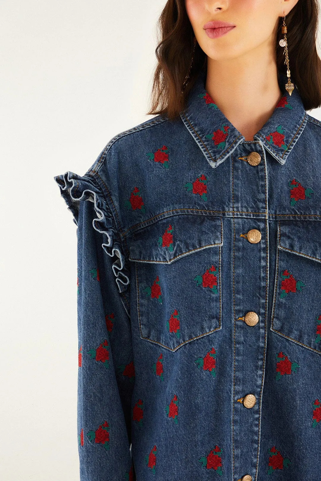 Farm Rio | Flower Embroidered Denim Shirt - Denim sold by Sisters & Co product image thumbnail 4