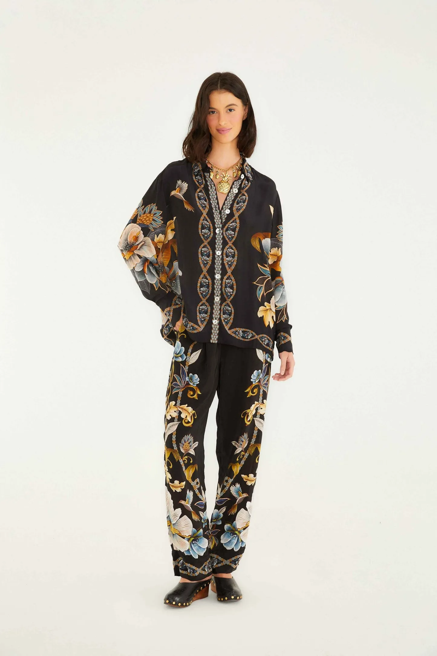 Farm Rio | Pajama Shirt - Snake Floral Black sold by Sister & Co product image thumbnail 2
