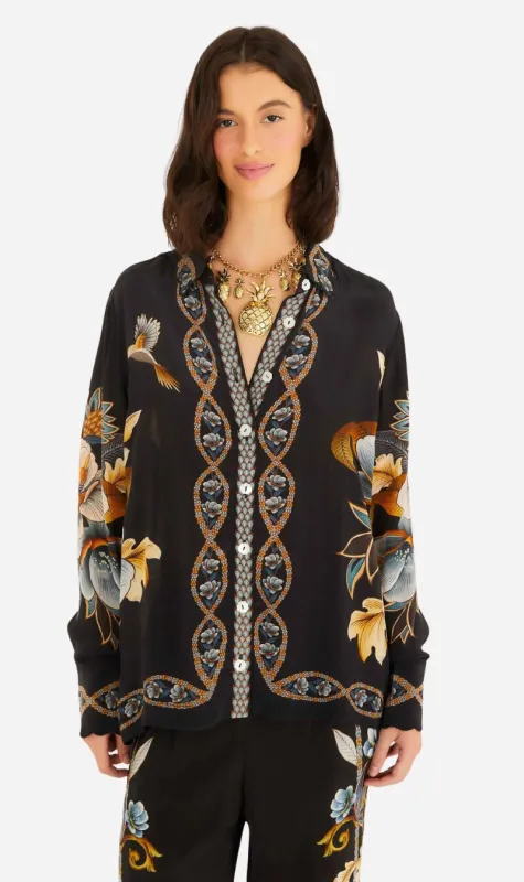 Farm Rio | Pajama Shirt - Snake Floral Black sold by Sister & Co