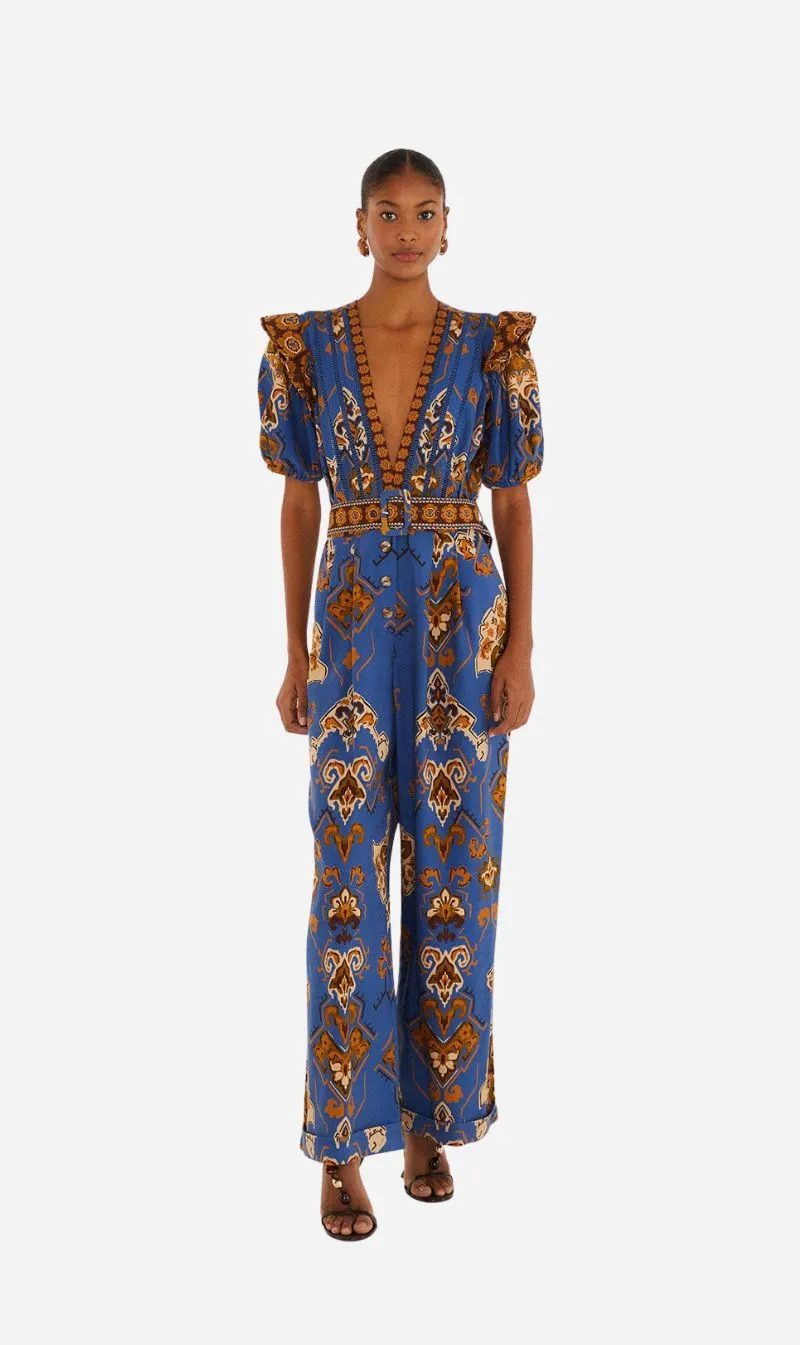 Farm Rio | Ornament Floral Blue Jumpsuit - Blue sold by Sister & Co