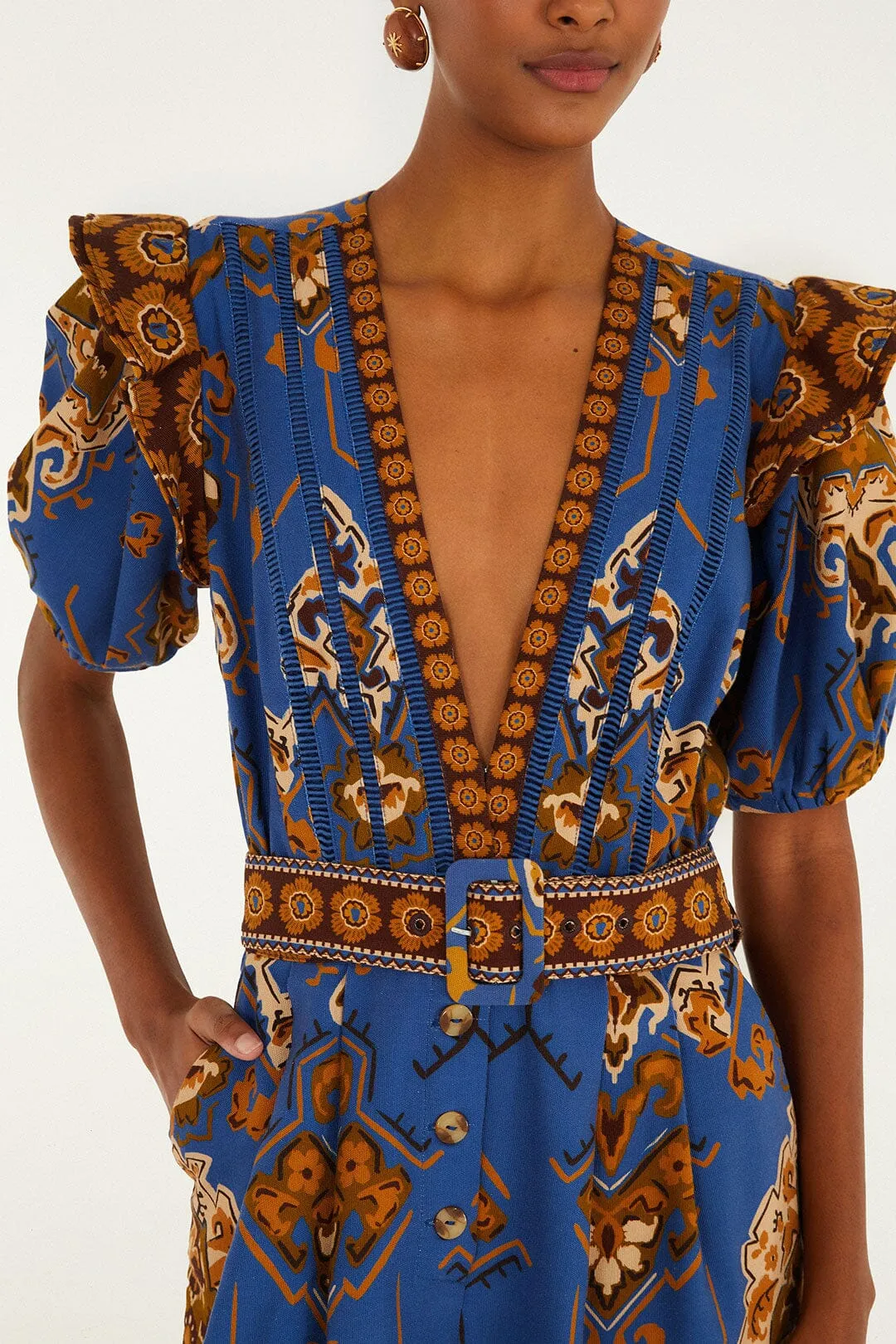 Farm Rio | Ornament Floral Blue Jumpsuit - Blue sold by Sister & Co product image thumbnail 3