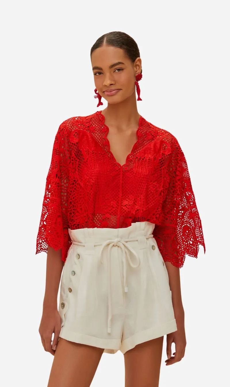 Farm Rio | Landscape Guipure Bodysuit - Red sold by Sisters & Co