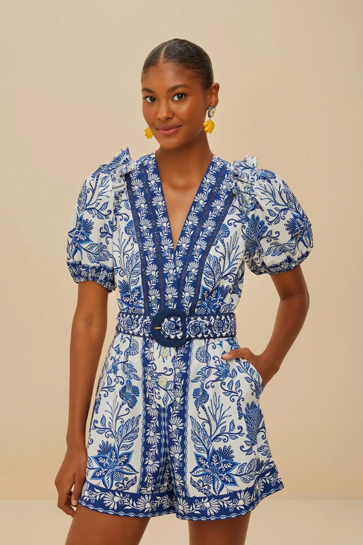 Farm Rio | Shell Garden Off White Romper - Off White sold by Sisters & Co product image thumbnail 2