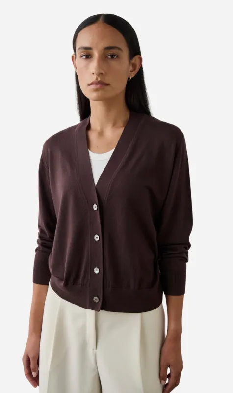 Laing | Merino V Neck Cardigan - Dark Bordeaux sold by Sister & Co