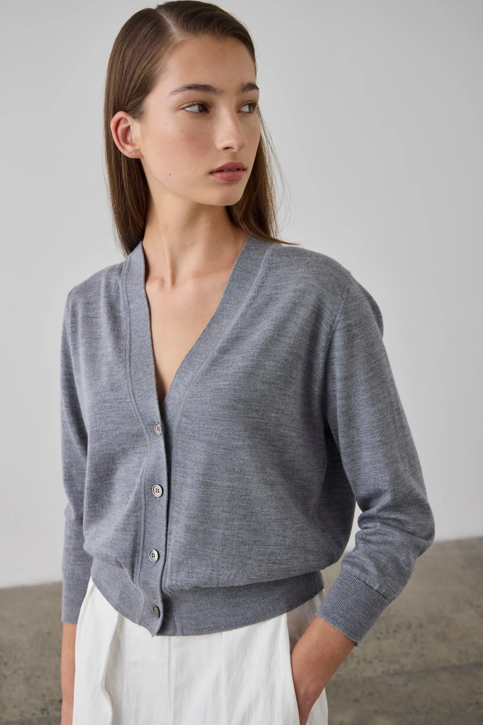 Laing | Merino V Neck Cardi - Grey Marle sold by Sister & Co product image thumbnail 3