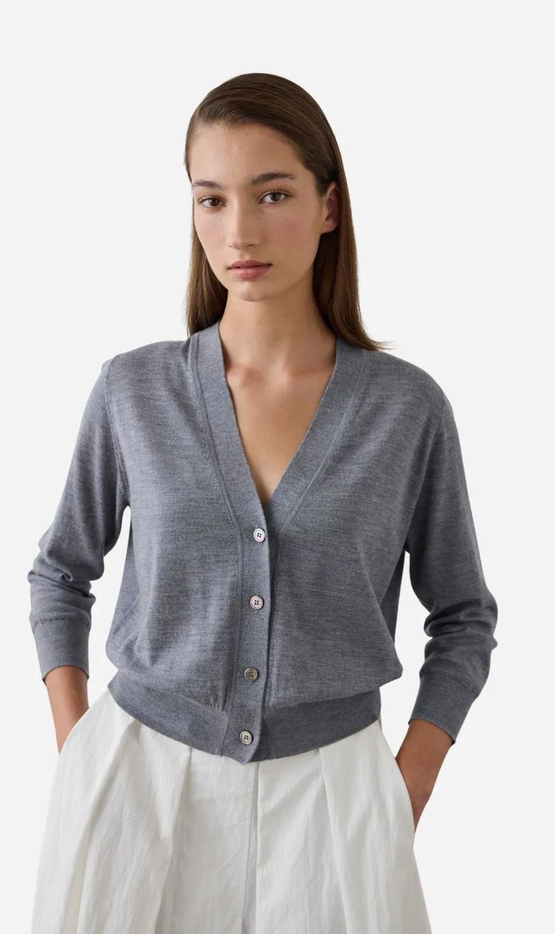 Laing | Merino V Neck Cardi - Grey Marle sold by Sister & Co
