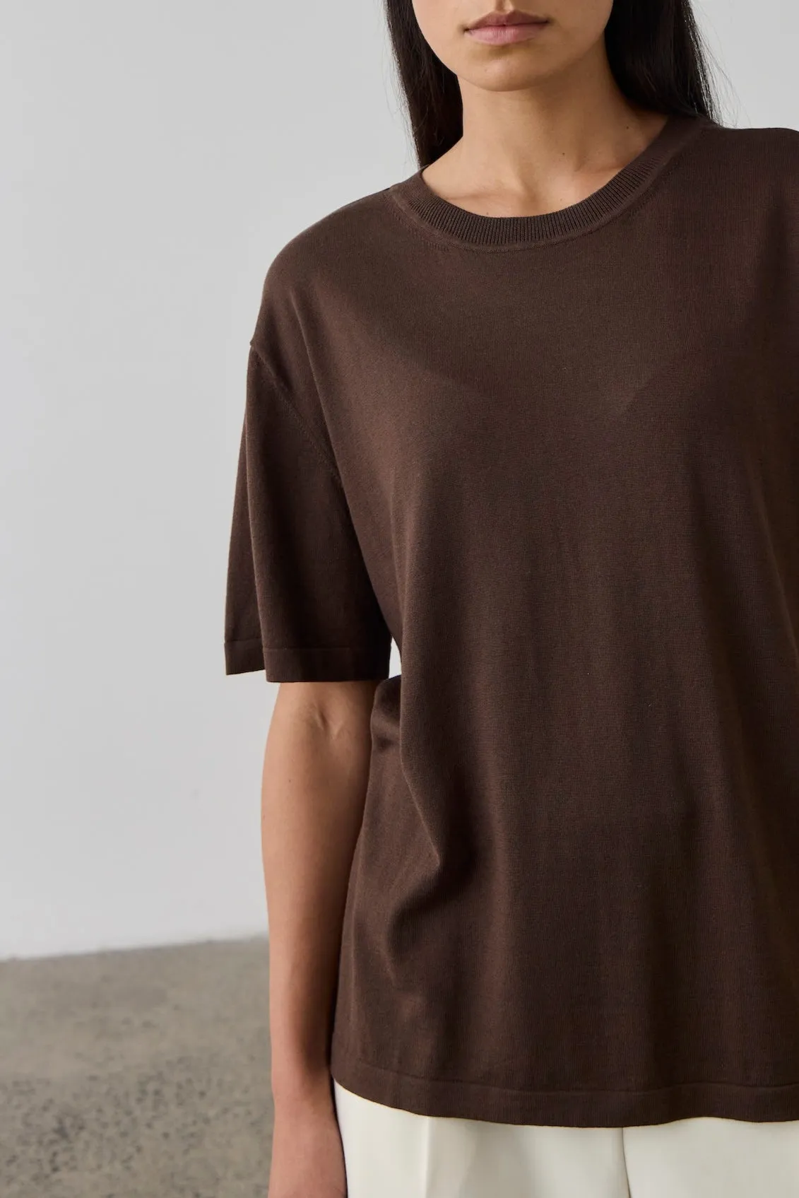Laing | Short Sleeve Silk Blend Knit - Chocolate sold by Sister & Co product image thumbnail 3