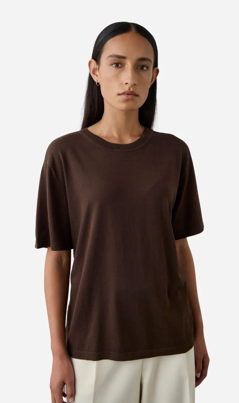Laing | Short Sleeve Silk Blend Knit - Chocolate sold by Sister & Co