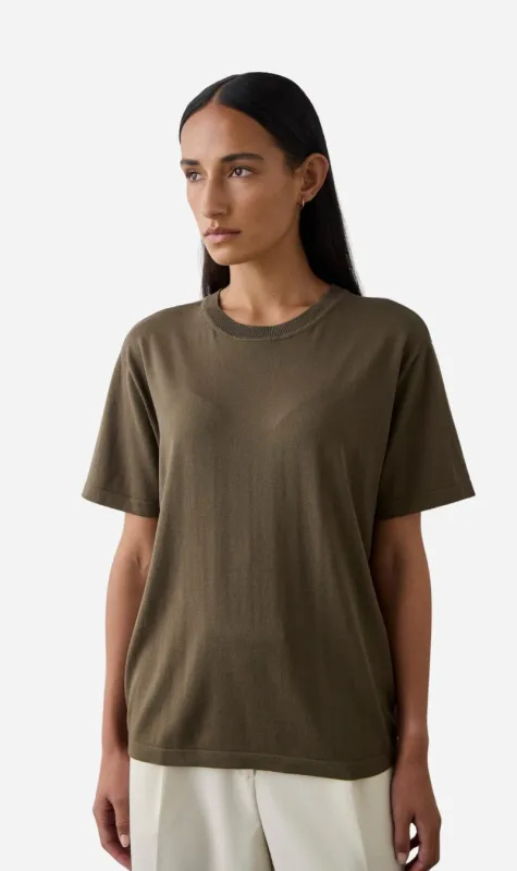 Laing | Short Sleeve Silk Blend Knit - Khaki sold by Sisters & Co