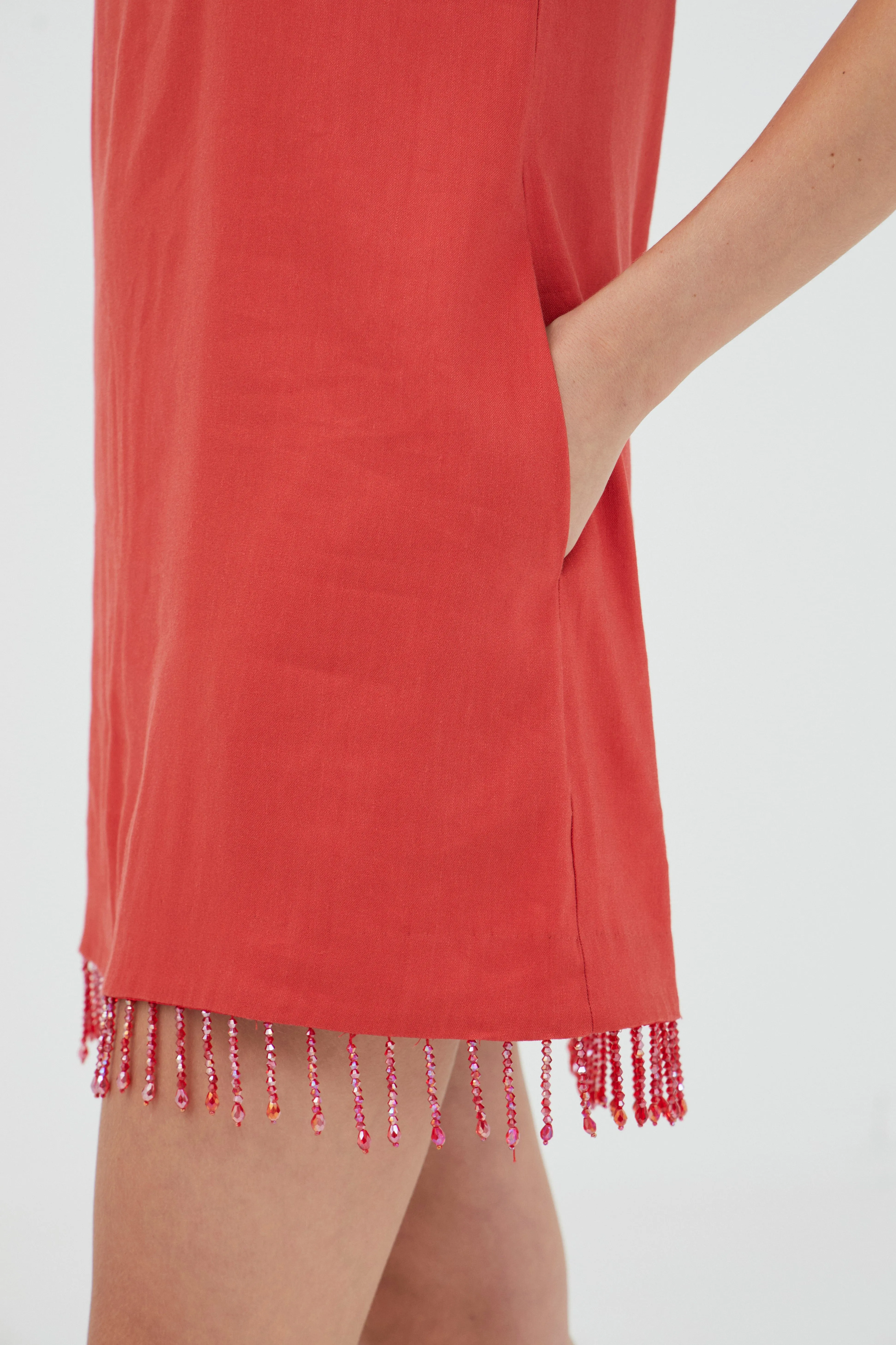 Third Form | Flame Linen Mini Dress - Grenadine sold by Sisters & Co product image thumbnail 4