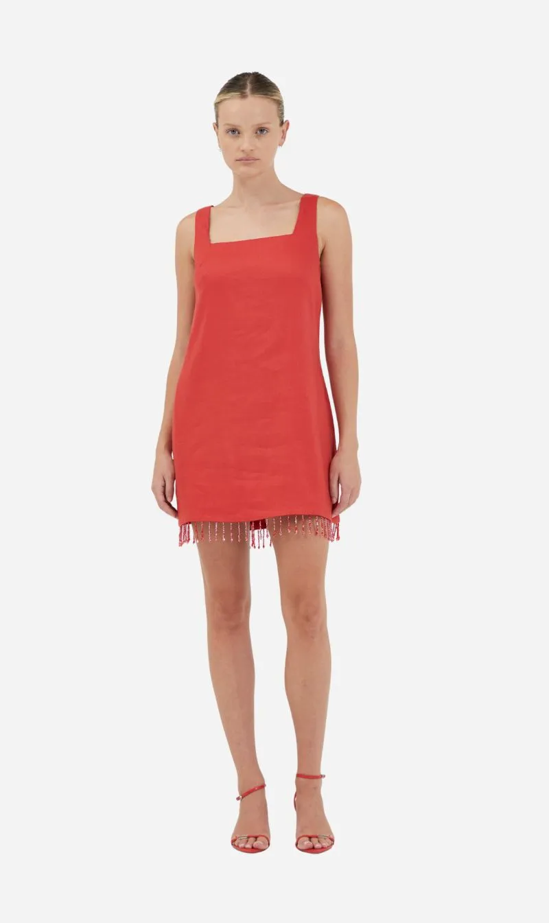 Third Form | Flame Linen Mini Dress - Grenadine sold by Sisters & Co