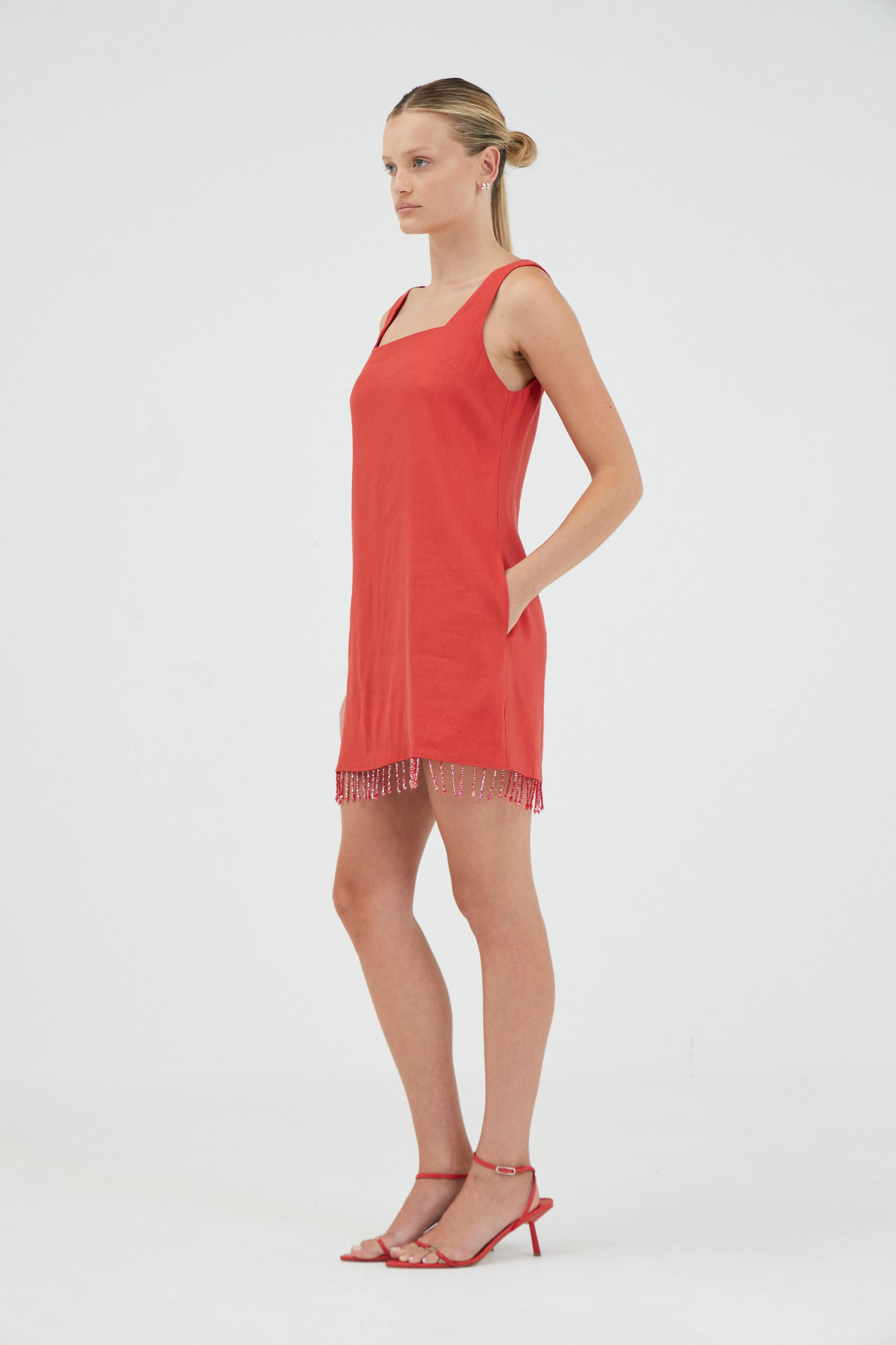 Third Form | Flame Linen Mini Dress - Grenadine sold by Sisters & Co product image thumbnail 3
