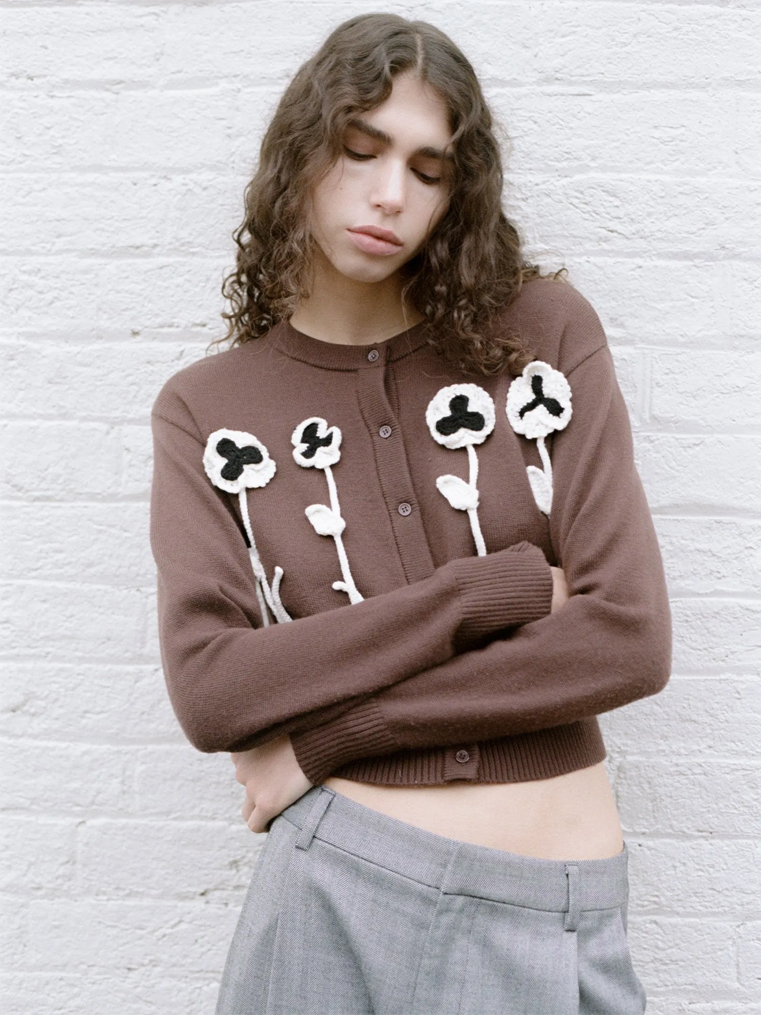 Wynn Hamlyn | Pansy Flower Cardigan - Chocolate sold by Sisters & Co product image thumbnail 3