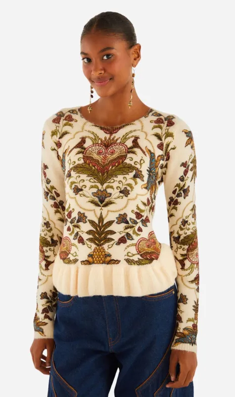 Farm Rio | Majestic Hearts Knit Top - Cream sold by Sister & Co