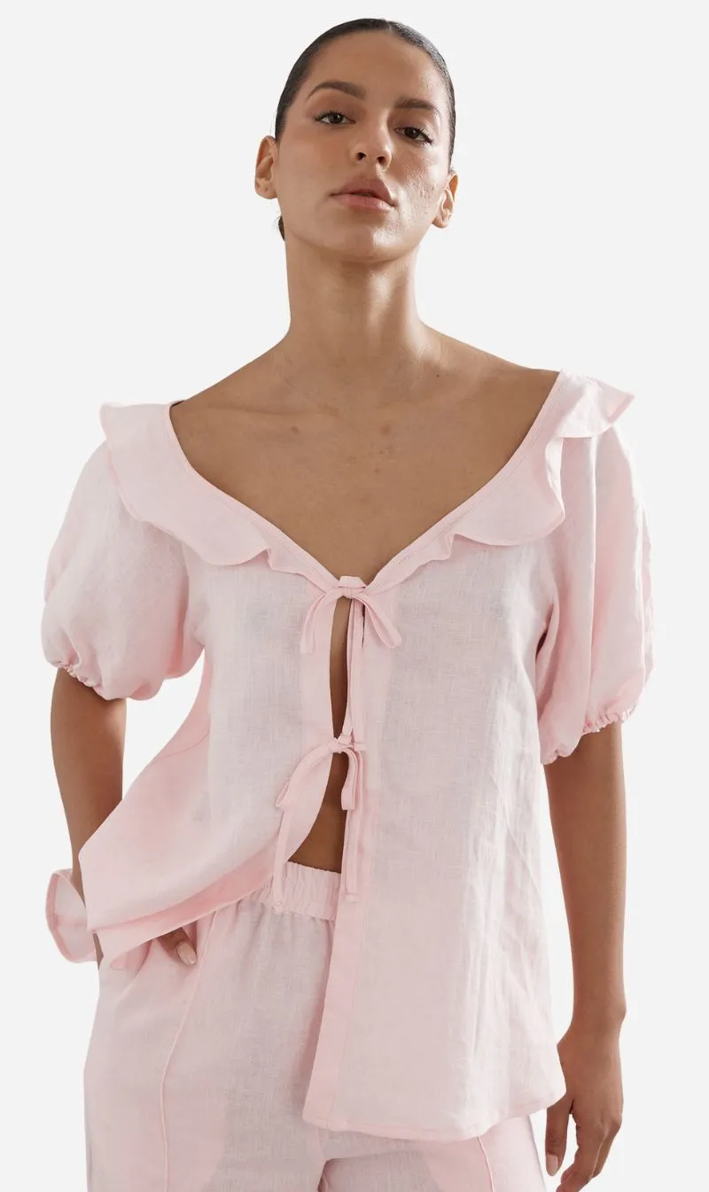 Caitlin Crisp | Little Darling Blouse - Pink Linen sold by Sisters & Co