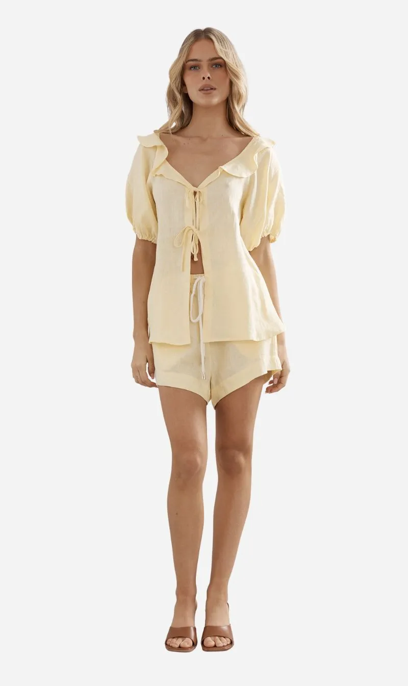 Caitlin Crisp | Juno Short - Yellow Linen sold by Sisters & Co