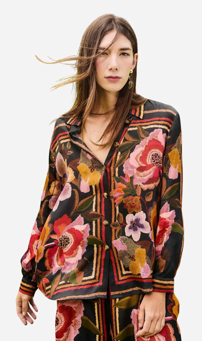 Farm Rio | Shirt - Chenille Flowers Black sold by Sisters & Co