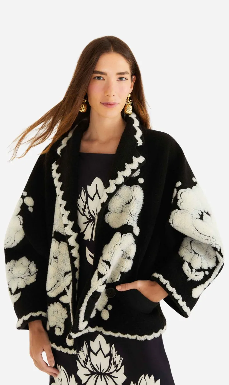 Farm Rio | Fleece Coat - Floral Arabesque Cream sold by Sisters & Co