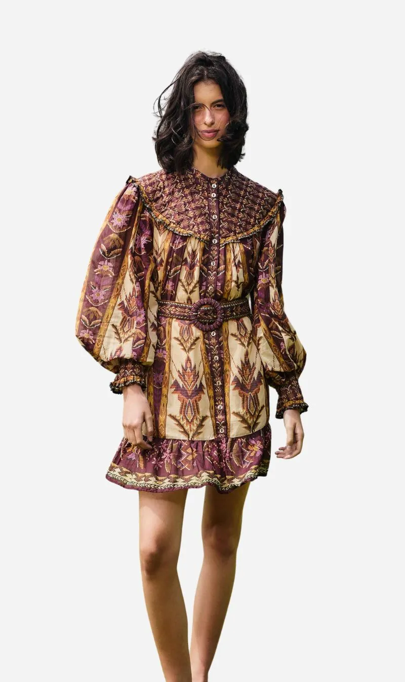Farm Rio | Long Sleeve Mini Dress - Embroidered Tapestry Sand sold by Sisters & Co