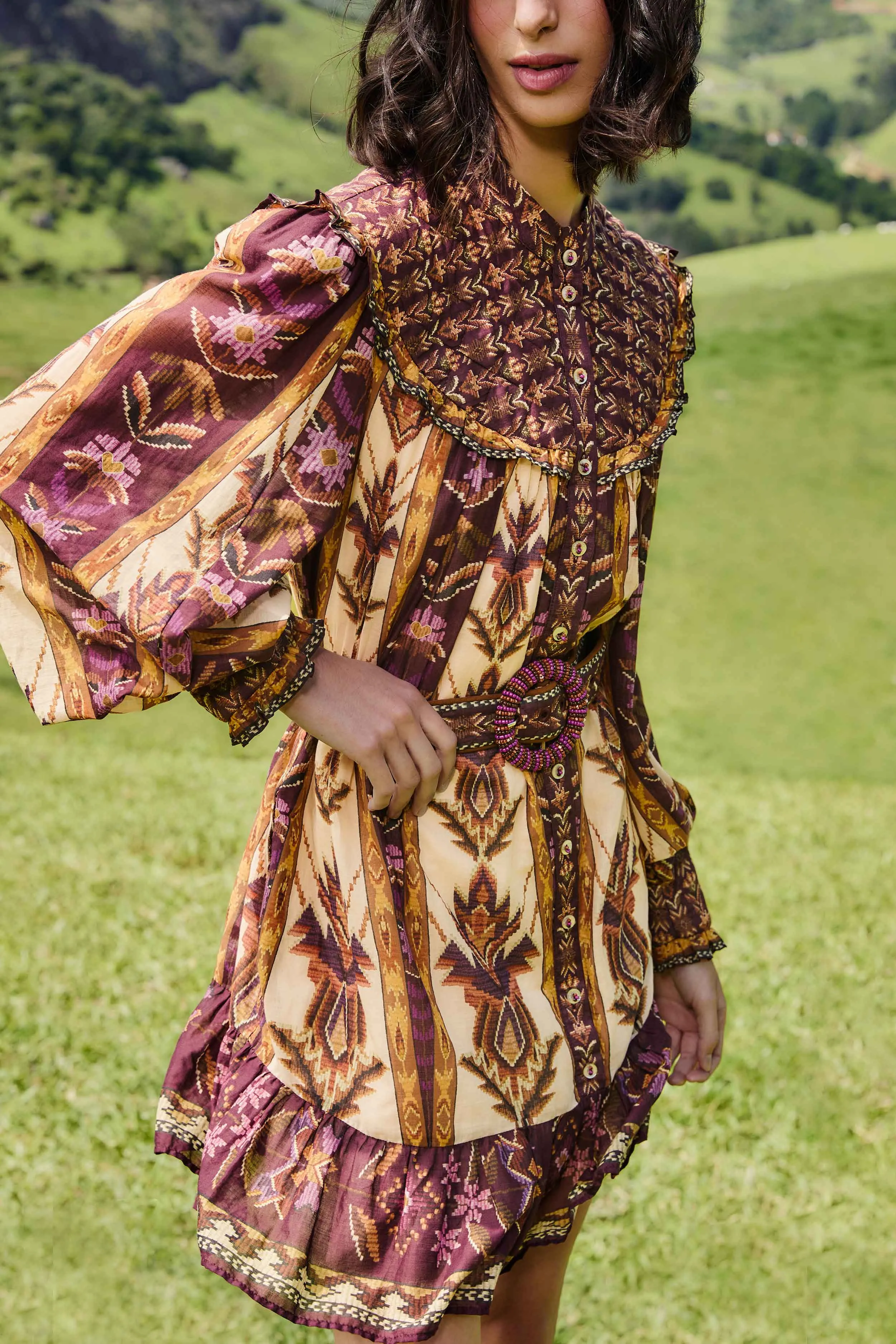 Farm Rio | Long Sleeve Mini Dress - Embroidered Tapestry Sand sold by Sisters & Co product image thumbnail 2