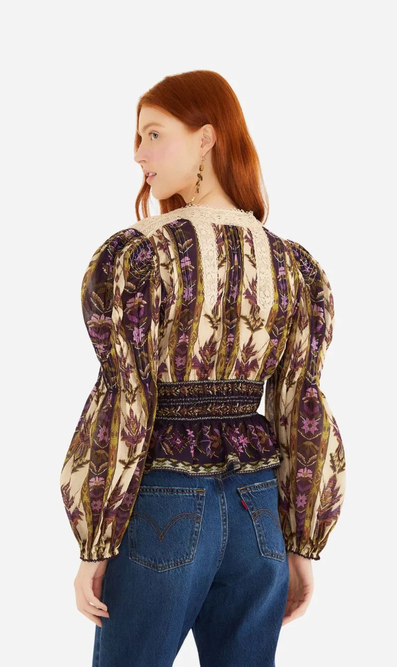 Farm Rio | Long Sleeve Top - Embroidered Tapestry Sand sold by Sisters & Co product image thumbnail 2