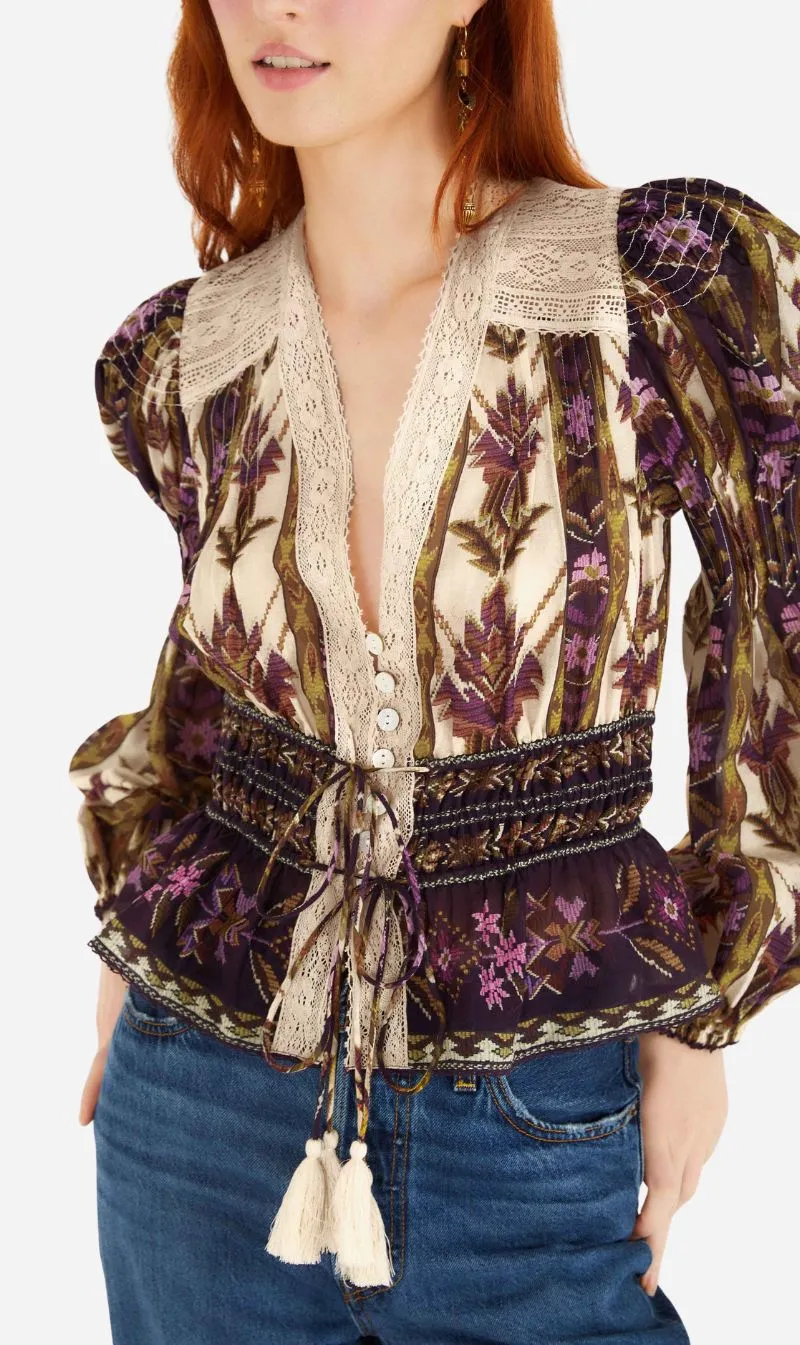 Farm Rio | Long Sleeve Top - Embroidered Tapestry Sand sold by Sisters & Co product image thumbnail 3