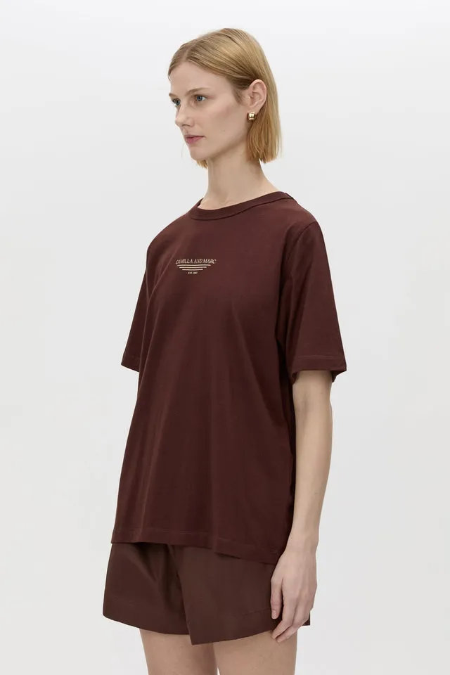 Camilla and Marc | Janice Logo Tee - Chocolate sold by Sisters & Co product image thumbnail 2