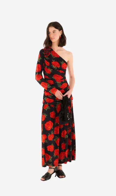 Farm Rio | One Shoulder Midi - Latin Roses Black sold by Sister & Co