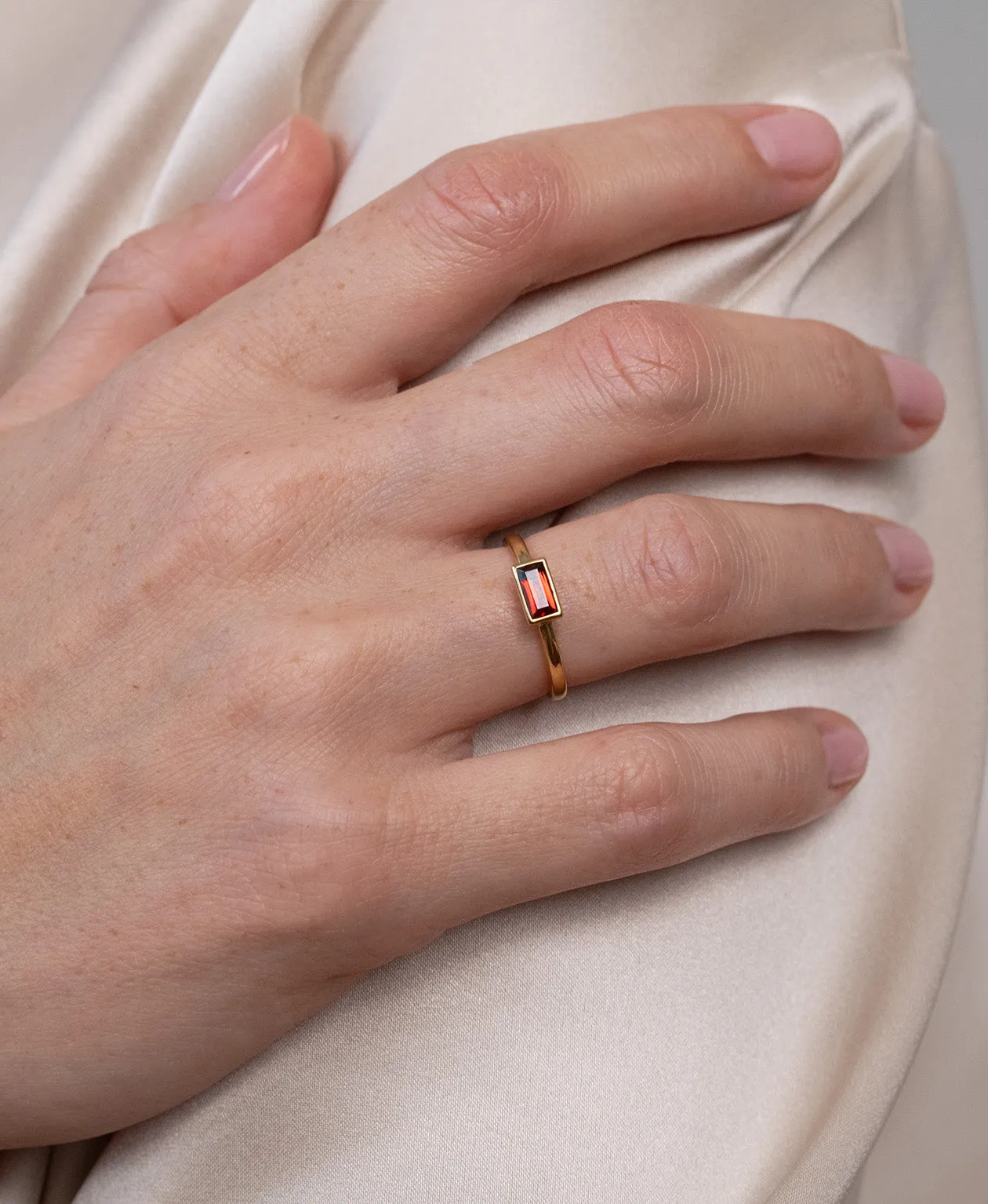 Zoe & Morgan | Mon Petit Stacking Ring - Gold/Baguette Garnet sold by Sisters & Co product image thumbnail 3