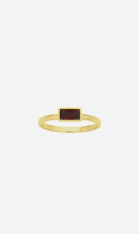 Zoe & Morgan | Mon Petit Stacking Ring - Gold/Baguette Garnet sold by Sister & Co