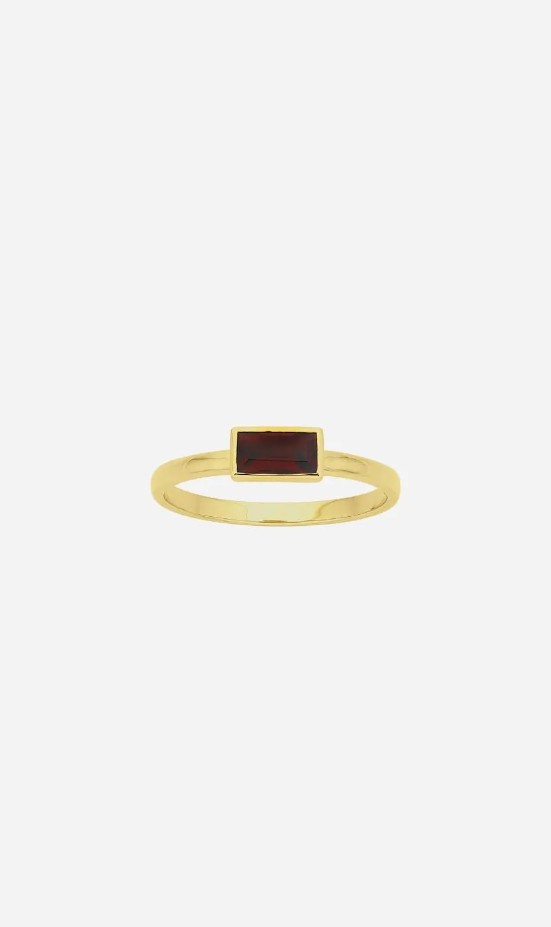 Zoe & Morgan | Mon Petit Stacking Ring - Gold/Baguette Garnet sold by Sisters & Co