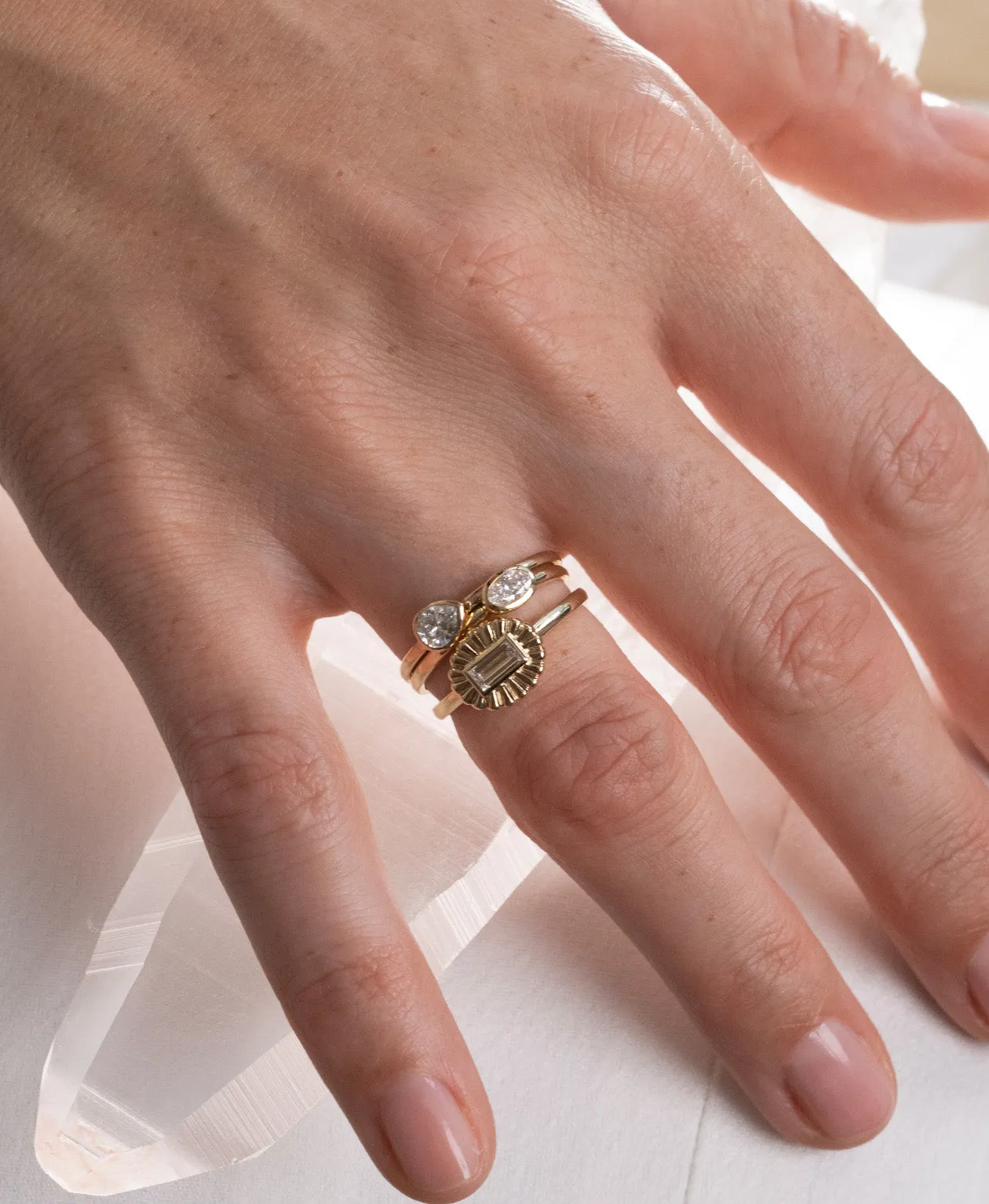 Zoe & Morgan | Mon Petit Stacking Ring - Gold/Pear White Topaz sold by Sisters & Co product image thumbnail 2