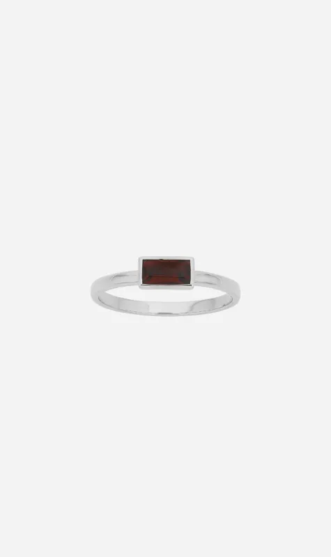 Zoe & Morgan | Mon Petit Stacking Ring - Silver/Baguette Garnet sold by Sister & Co
