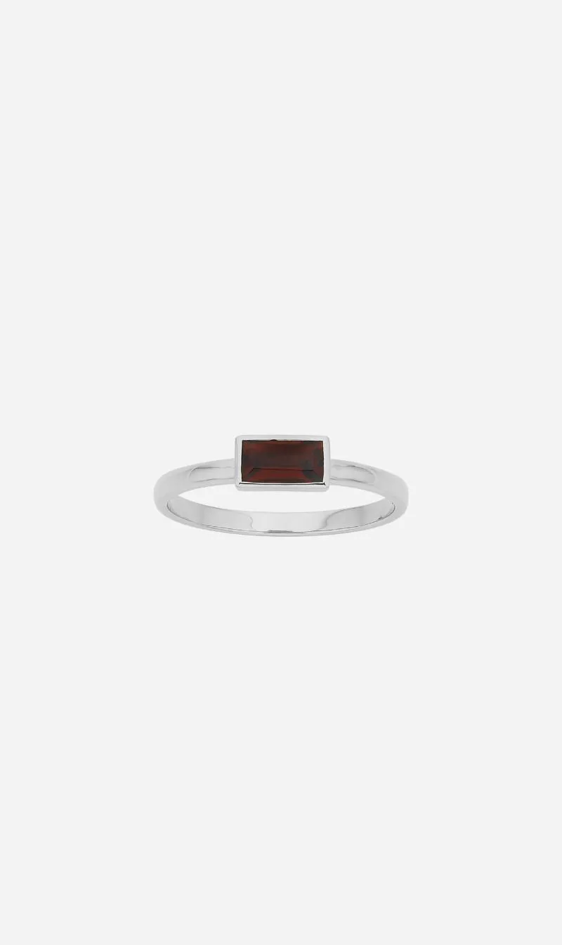 Zoe & Morgan | Mon Petit Stacking Ring - Silver/Baguette Garnet sold by Sisters & Co